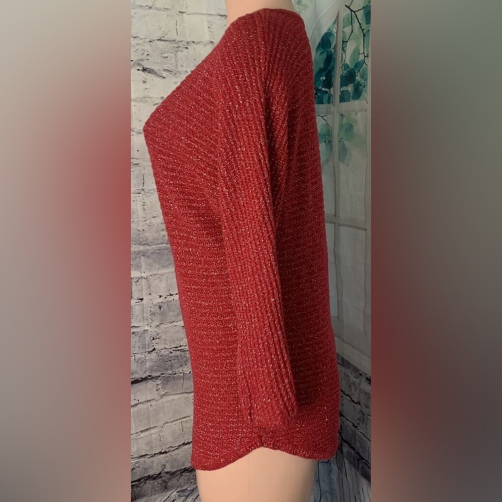 Soho JEANS NEW YORK & COMPANY Women Silver/RedPullover Sweater Size M - Picture 3 of 9